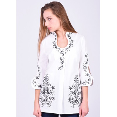 Embroidered blouse "Rain Drops" black on white